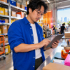 A customer service employee checking delivered, pending, and backordered furniture order lines in one overview.